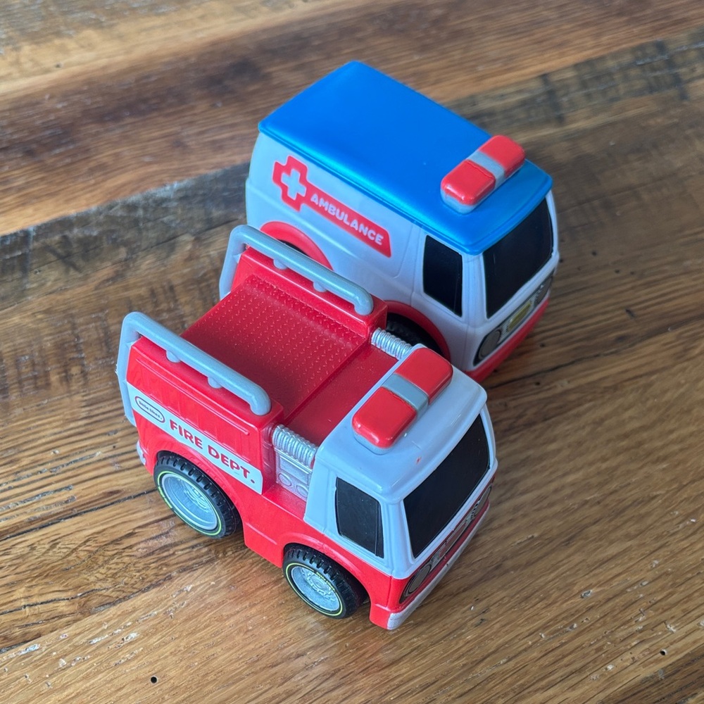 Little Tikes Red and Blue Toy Emergency Vehicle Set of 2 ambulance fire truck